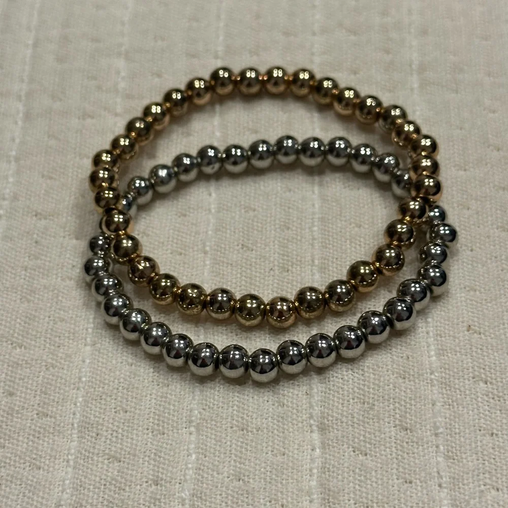 Minimalist Metallic Stacking Bracelets | Two-Tone Bead Set